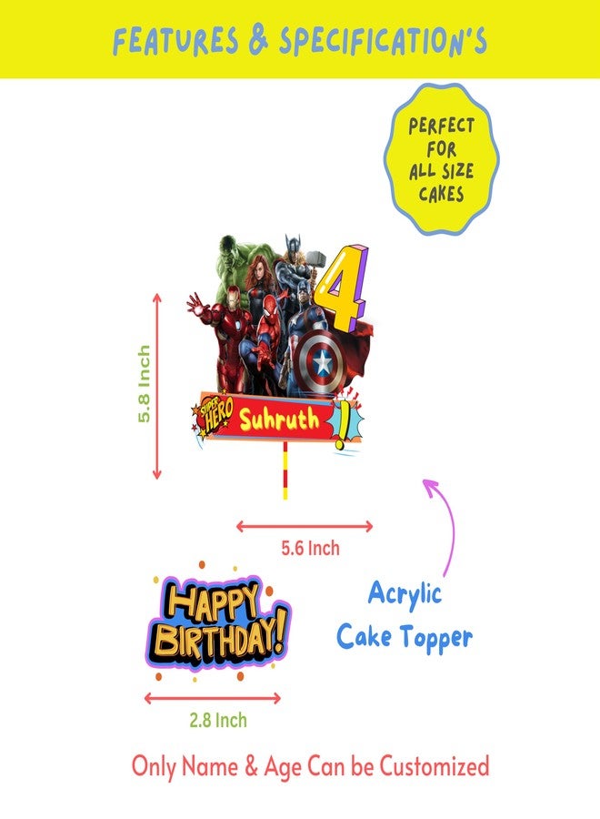 Yellow Nuts Personalised Cake Topper For Birthday Cartoon Superhero Theme Kids Boys Girls 1st Birthday Anniversary Props Cake Decor Decoration (Superhero) - Image 2